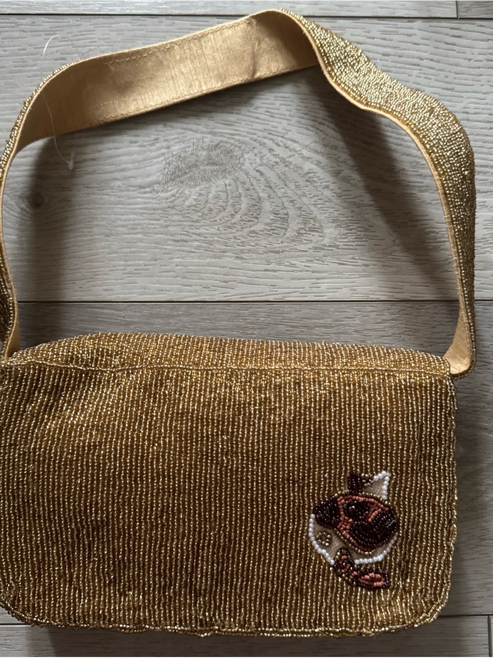 Beaded Gold Tone Cat Applique Shoulder Bag View 3